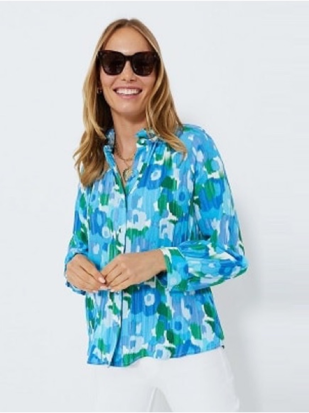 Tuckernuck/Pomander PlaceBlue Floral Button-Front Women’s Blouse